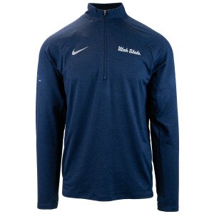 Men's Utah State Nike Embroidered 1/4-zip heathered navy